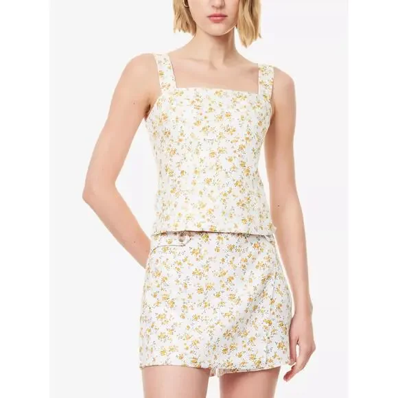 NWT Reformation Darci Floral Linen Top Yellow White Size 0 - Picture 5 of 9